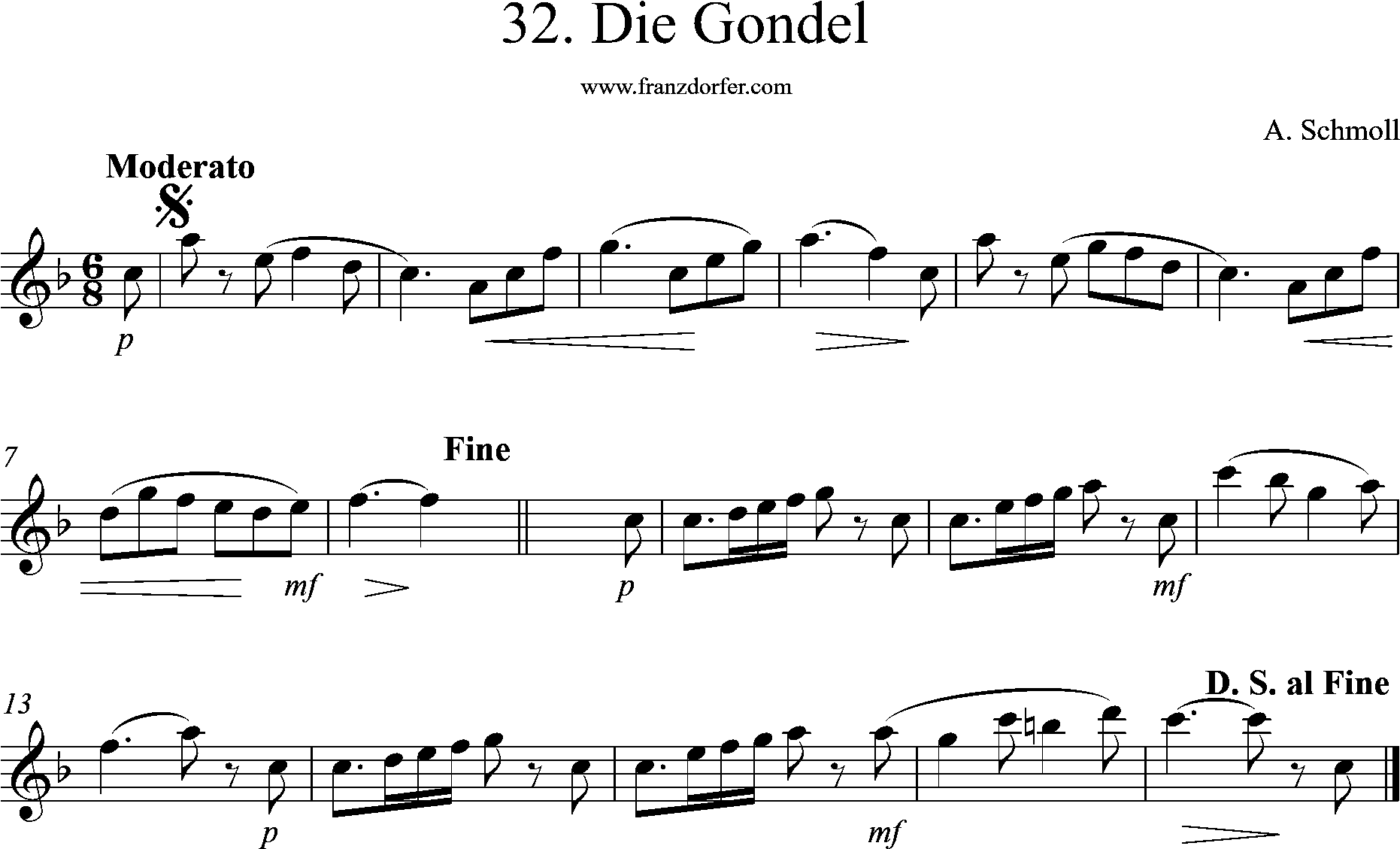 clarinet sheet, die Gondel, f-high